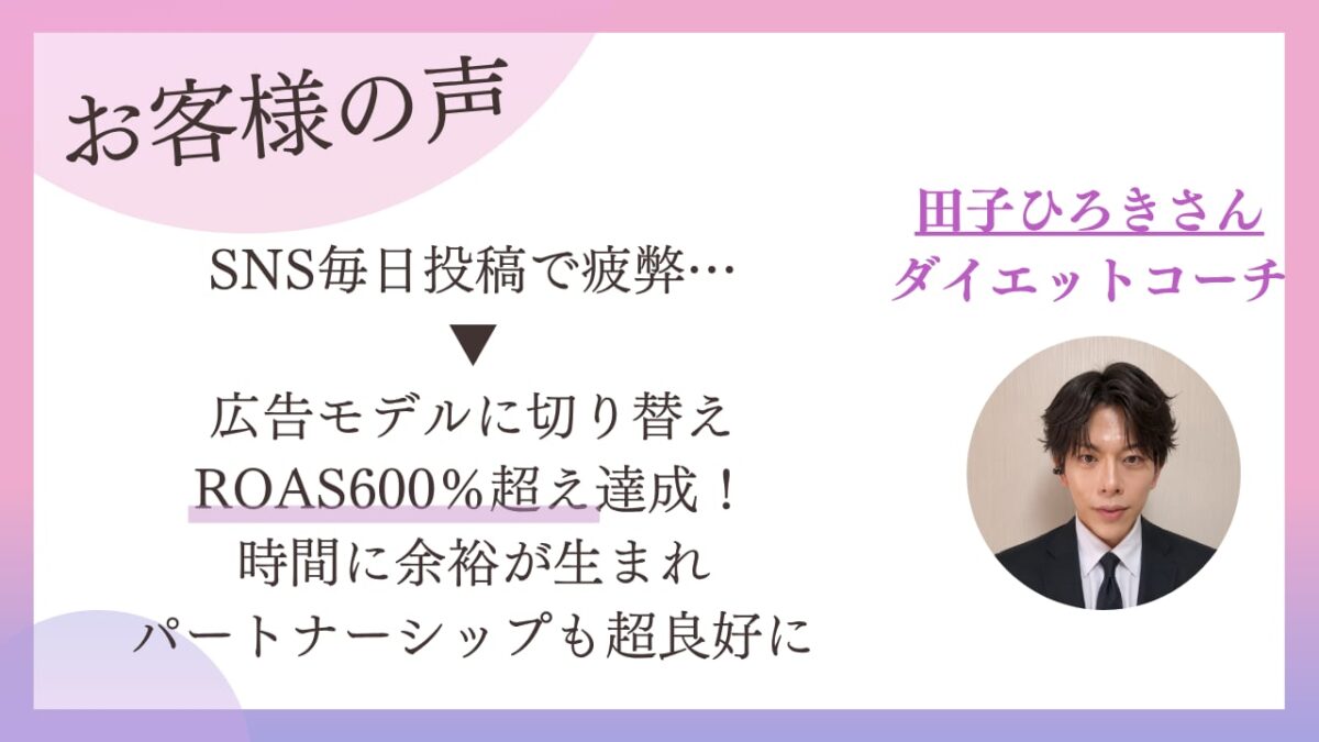 SNS毎日投稿に疲れたダイエットコーチが広告でROAS600%超え｜受講生インタビュー